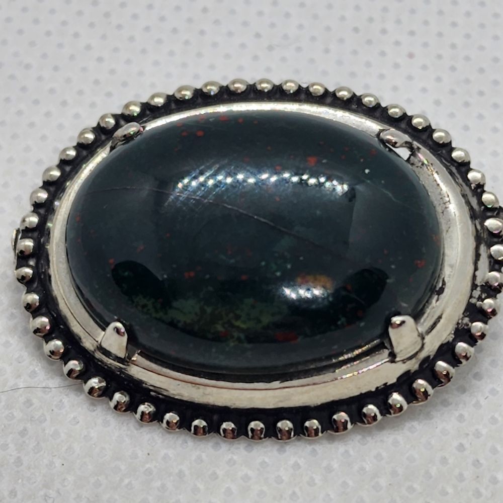 Dark Teal Bloodstone Brooch